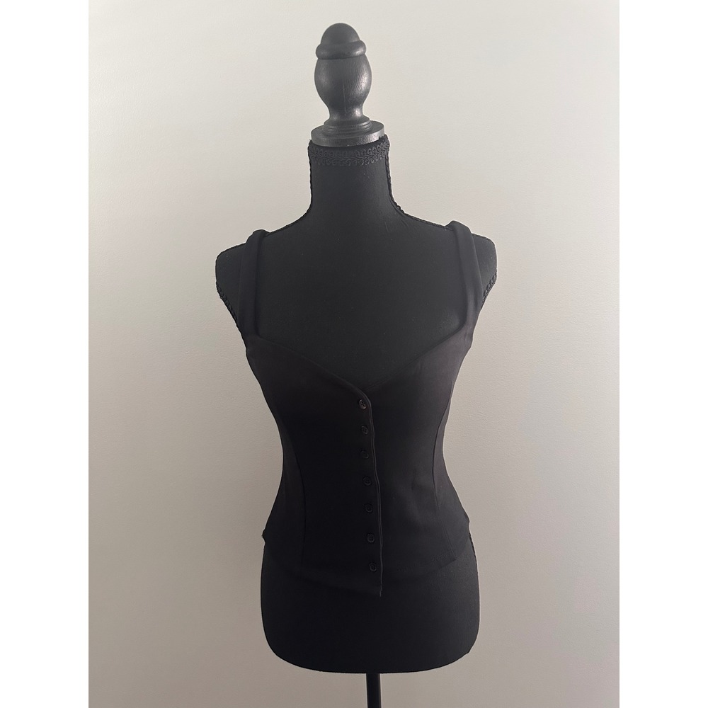 Zara Womens Black Button Front Corset Top Sweetheart Neck Sleeveless Small NWT